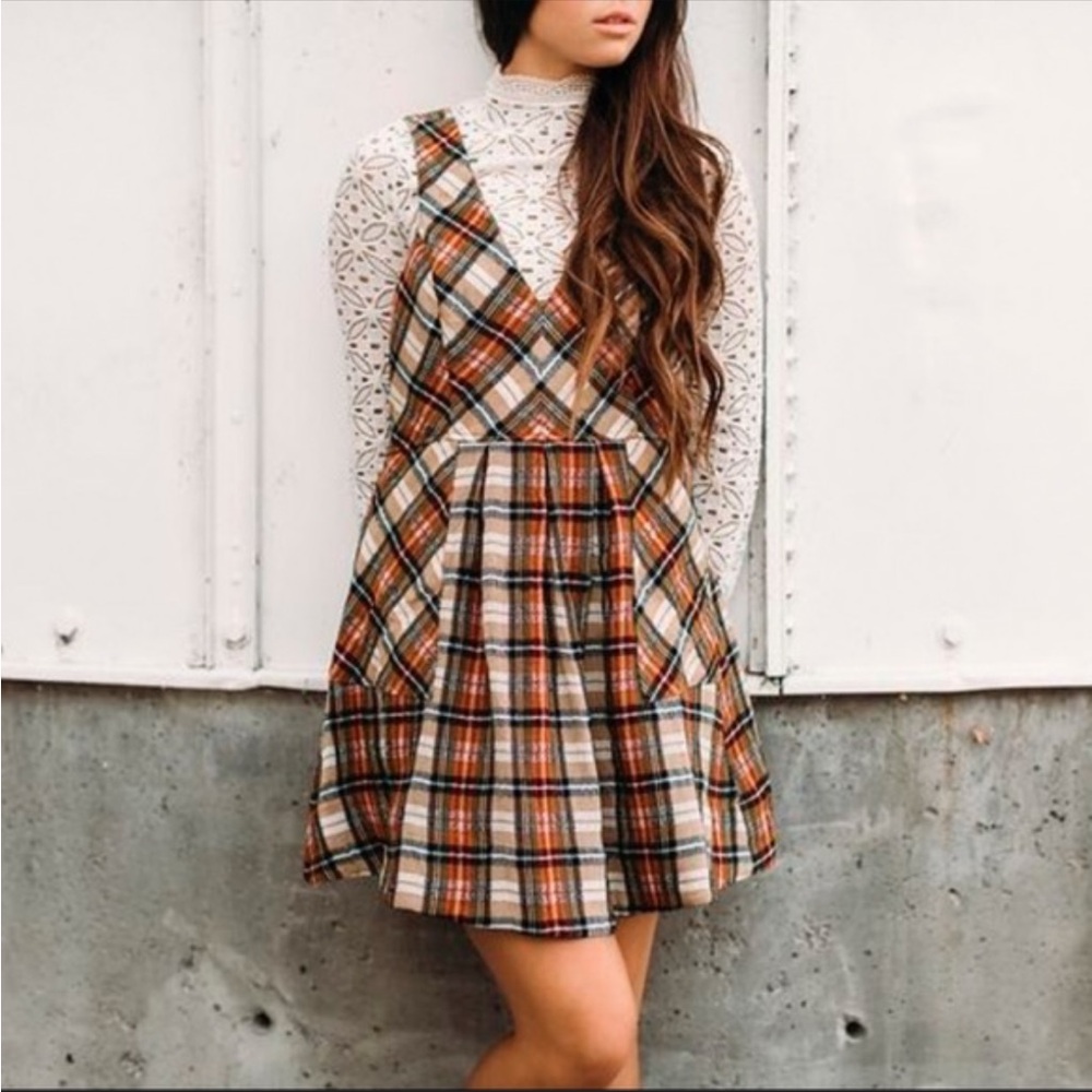 Free People Killing Time Babydoll Dress Plaid Y2K 90s Medium V-Neck FP Pockets